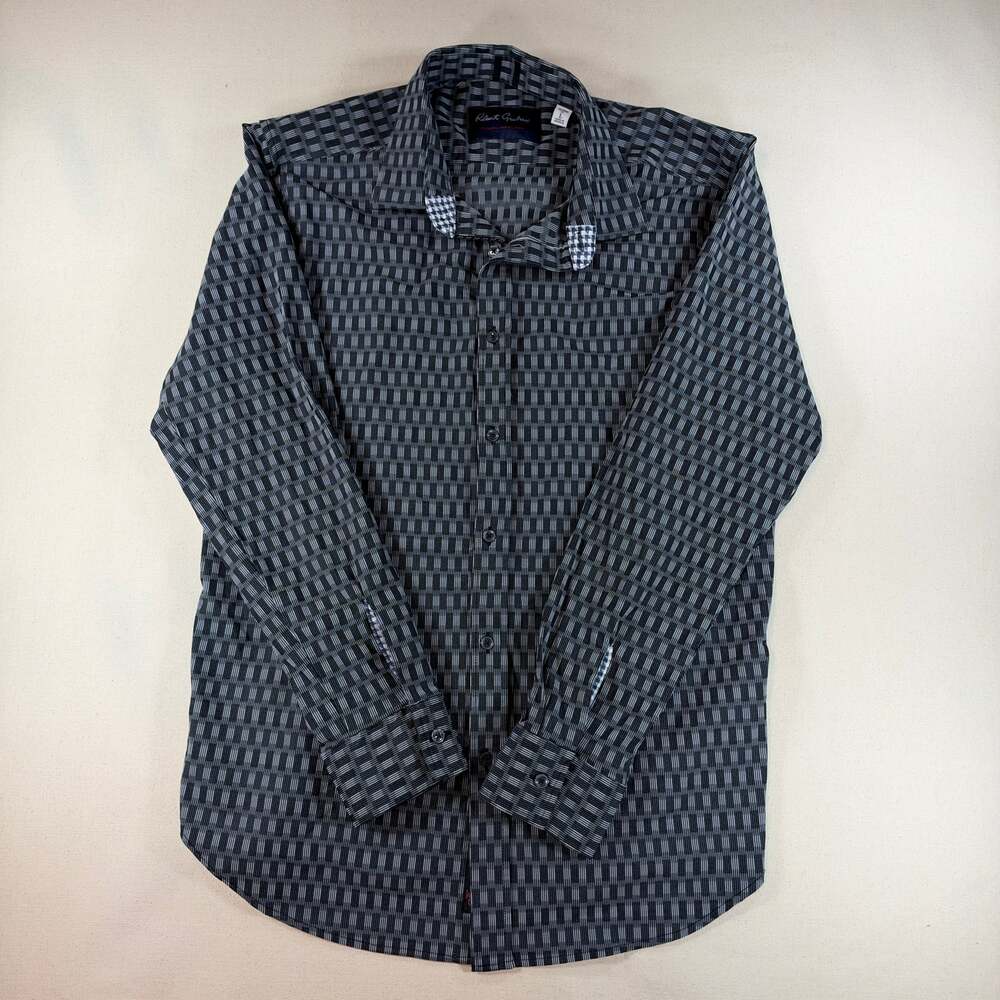Robert Graham Modern Americana Men's Black White Geometric Long Sleeve Shirt L